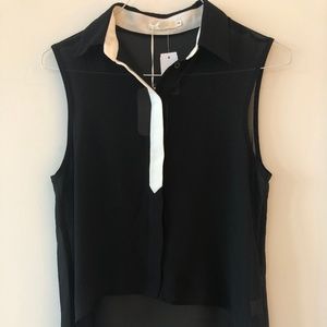 Millau Black & White Sleeveless High Low Top (S)